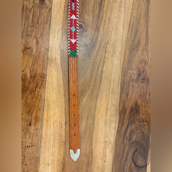 VTG 1950s Hand Tooled Leather Beaded Belt Thunderbird Bull Buckle Kids/XS - Picture 8 of 17